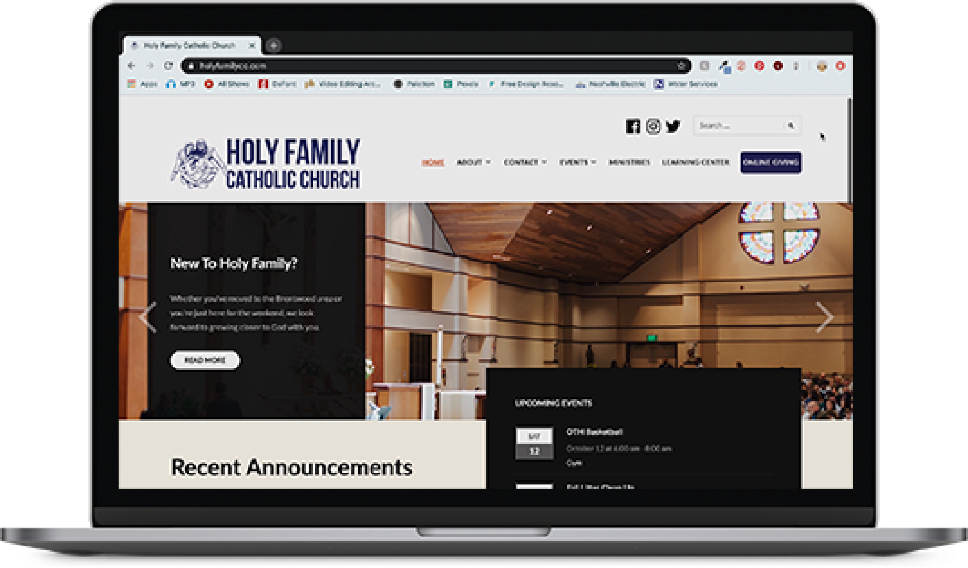 The redesigned Holy Family homepage