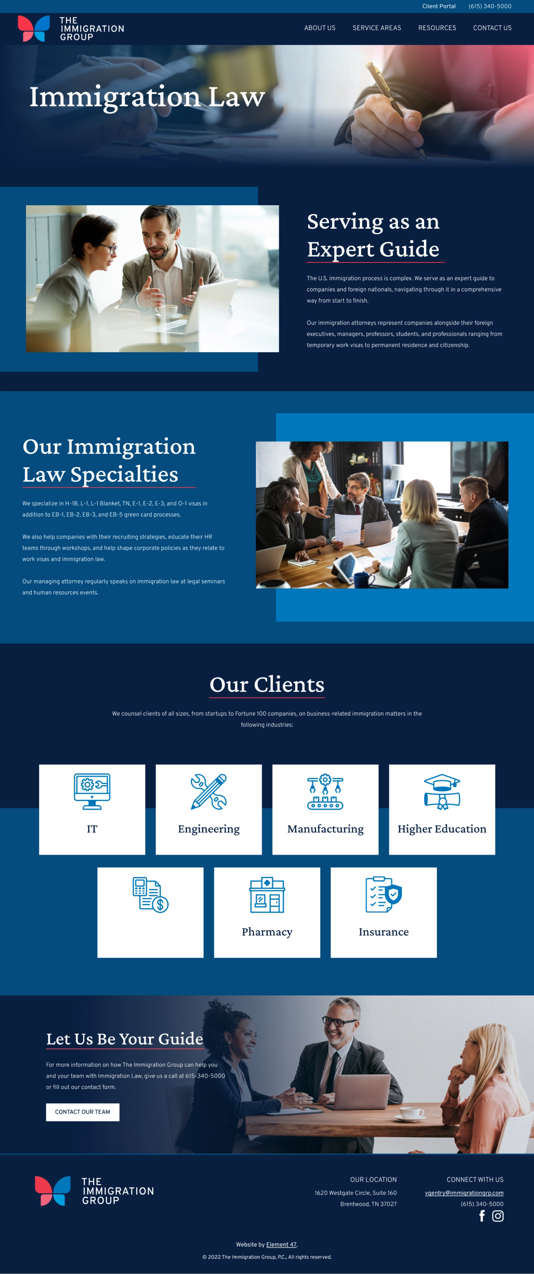 The Immigration Group immigration law page design