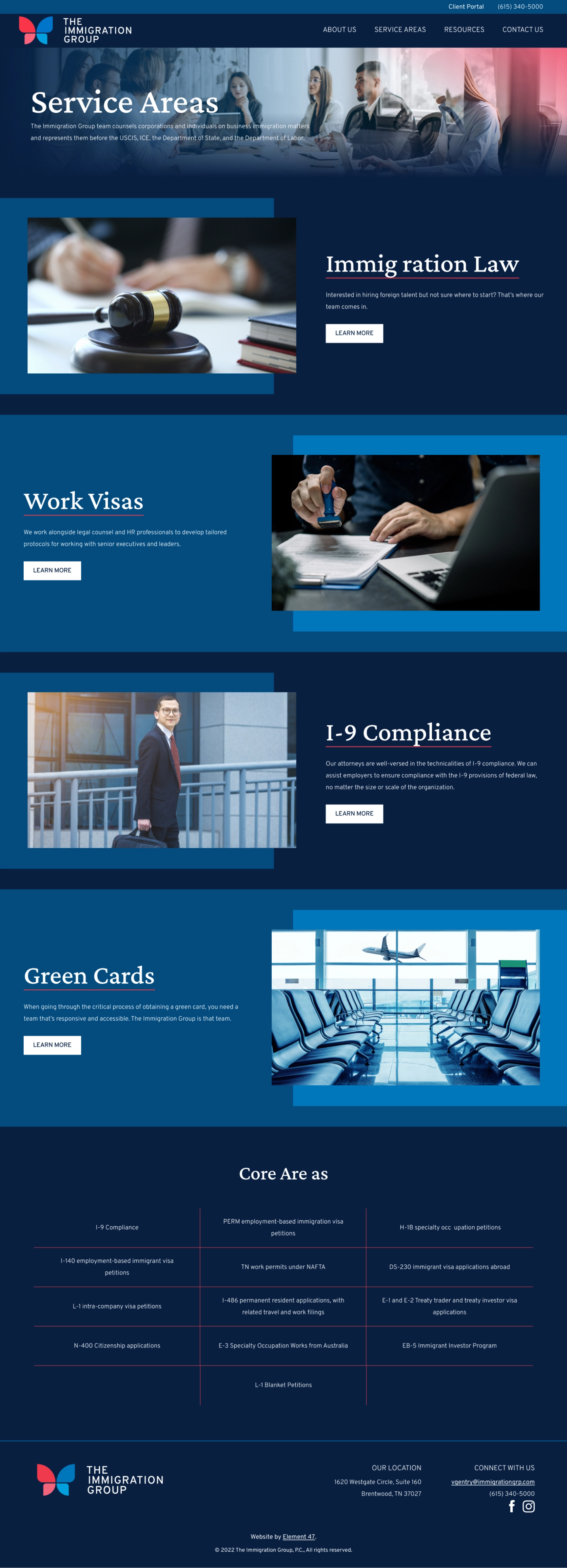 The Immigration Group services areas page design